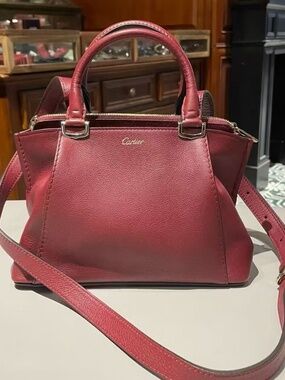 N16 Slightly Used Cartier Bordeaux Red Cow Leather Handbag